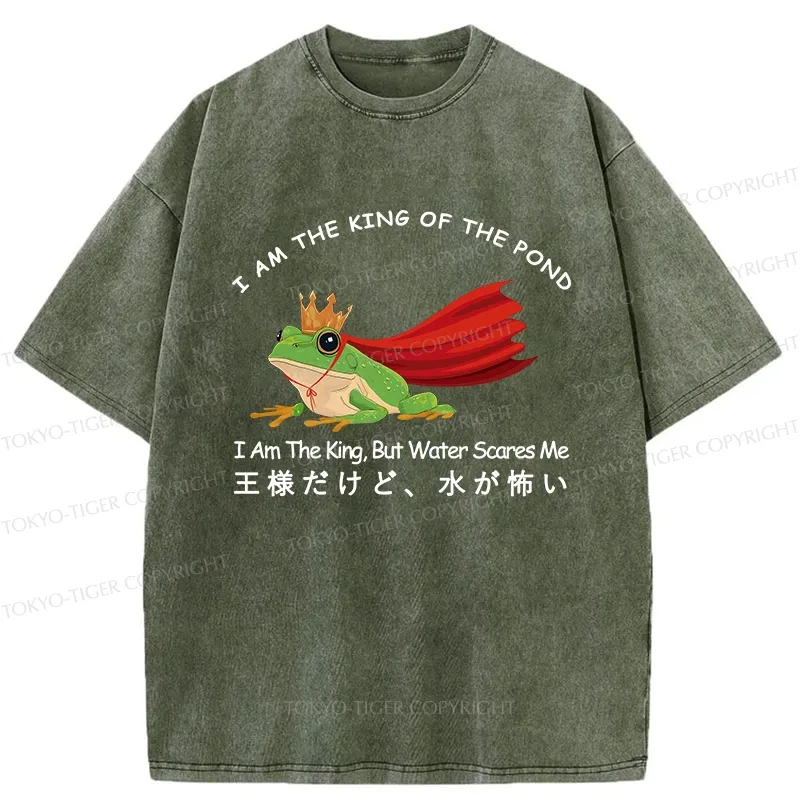Tokyo-Tiger Frog King Afraid Of Water Washed T-Shirt