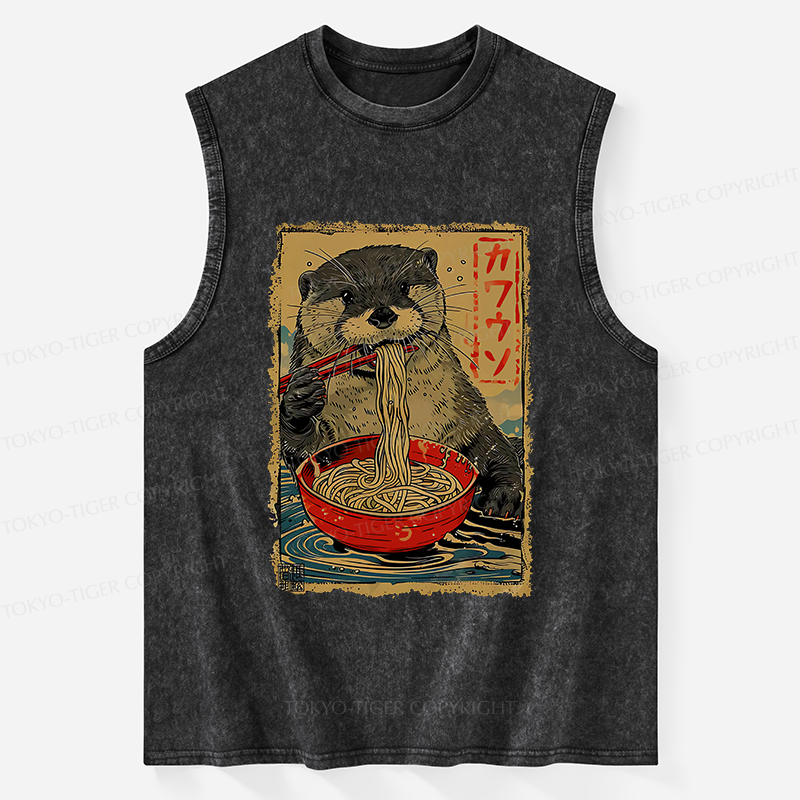 Tokyo-Tiger Otter Eating Ramen Japan Washed Tank