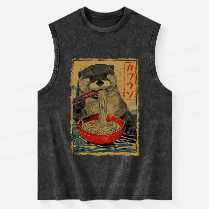 Tokyo-Tiger Otter Eating Ramen Japan Washed Tank