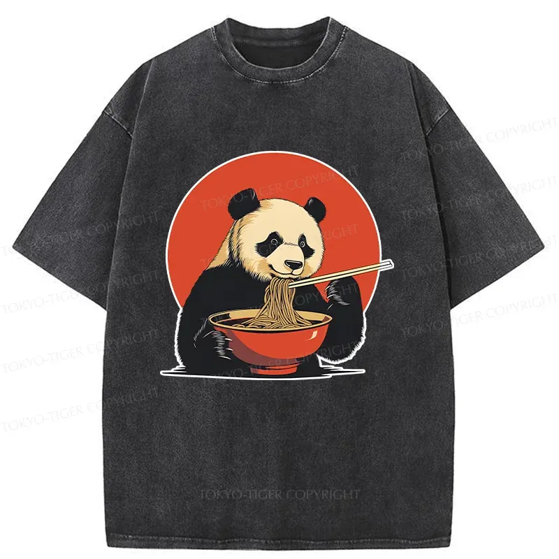Tokyo-Tiger Panda Eating Ramen Washed T-Shirt