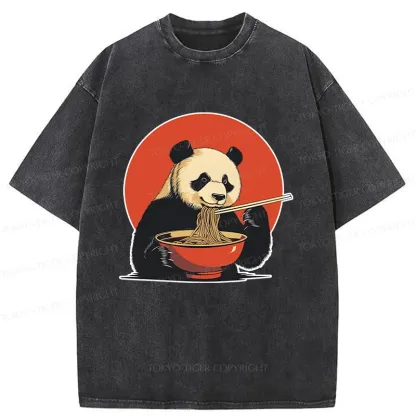 Tokyo-Tiger Panda Eating Ramen Washed T-Shirt