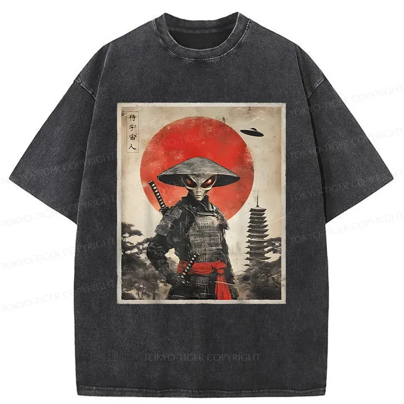 Tokyo-Tiger Retro Japanese Alien Washed T-Shirt