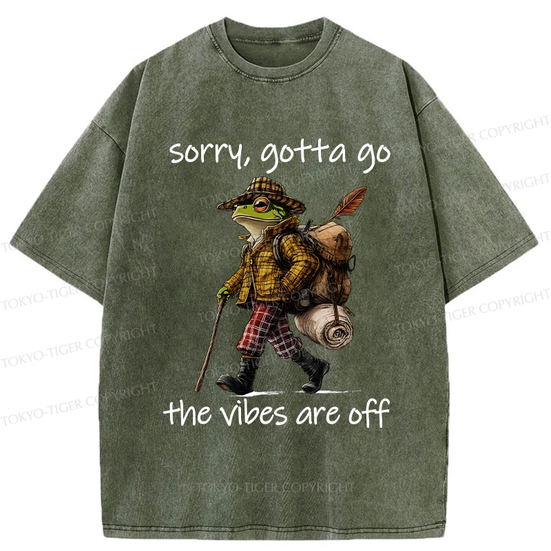 Tokyo-Tiger Funny Frog Walks Away Washed T-Shirt