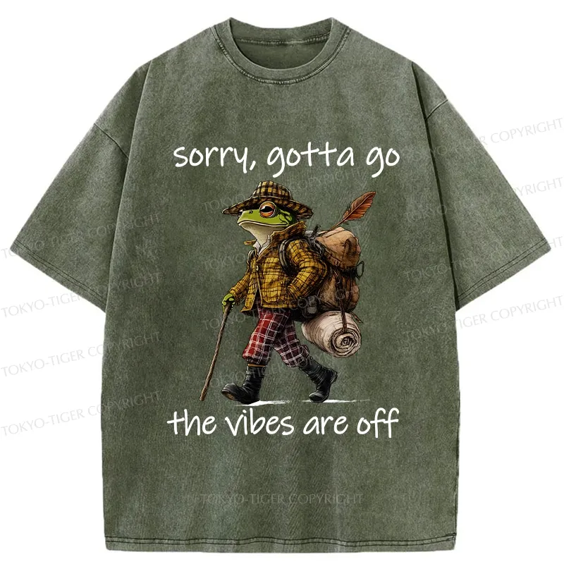 Tokyo-Tiger Funny Frog Walks Away Washed T-Shirt