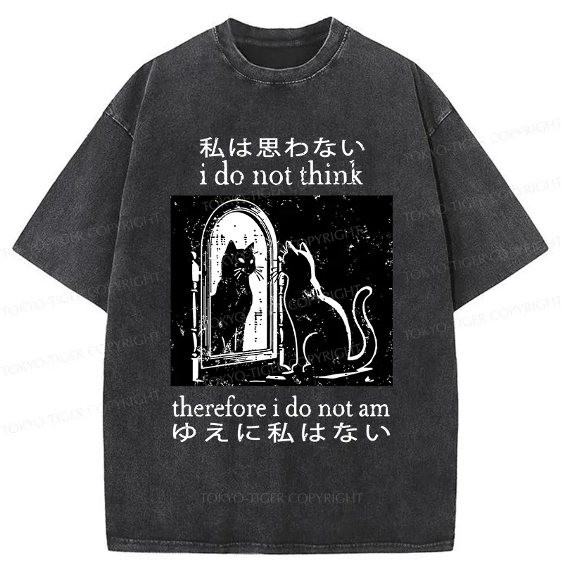Tokyo-Tiger Thinking Black Cat Washed T-Shirt