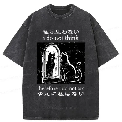 Tokyo-Tiger Thinking Black Cat Washed T-Shirt