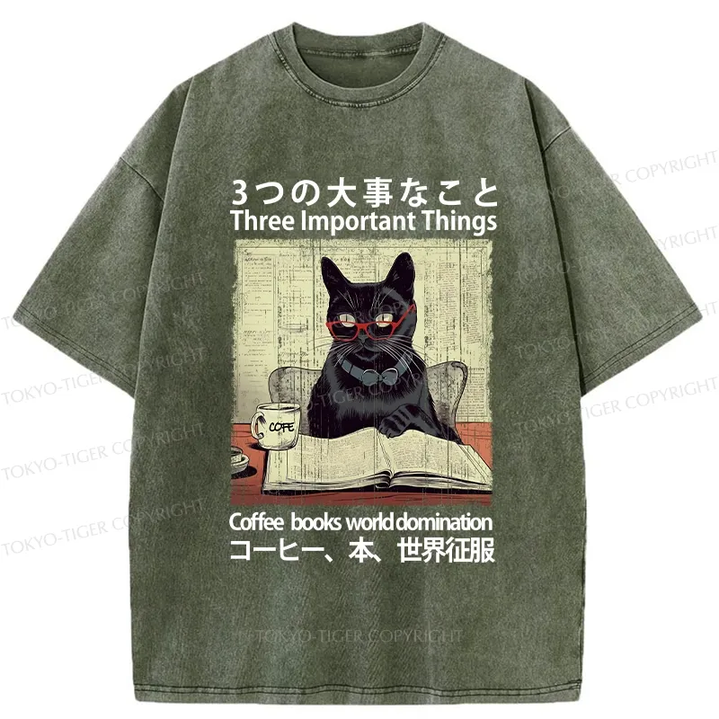 Tokyo-Tiger Three Important Things About Cat Washed T-Shirt