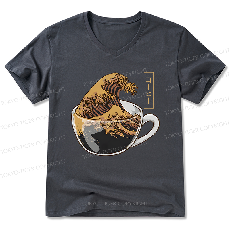 Tokyo-Tiger Coffee Wave V-Neck Classic T-Shirt