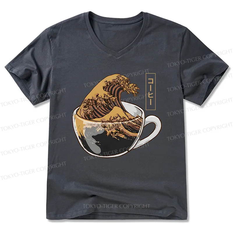 Tokyo-Tiger Coffee Wave V-Neck Classic T-Shirt