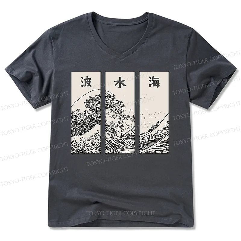 Tokyo-Tiger Japanese Art Wave V-Neck Classic T-Shirt Sale