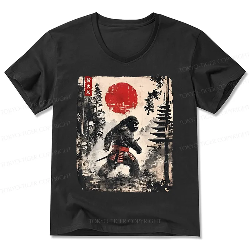 Tokyo-Tiger Japanese Samurai Bigfoot V-Neck Classic T-Shirt Sale
