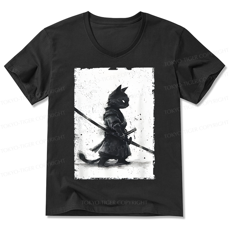 Tokyo-Tiger Retro Cat Samurai Japanese V-Neck Classic T-Shirt