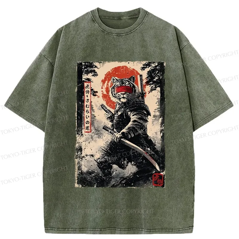 Tokyo-Tiger Retro Tiger Samurai Washed T-Shirt