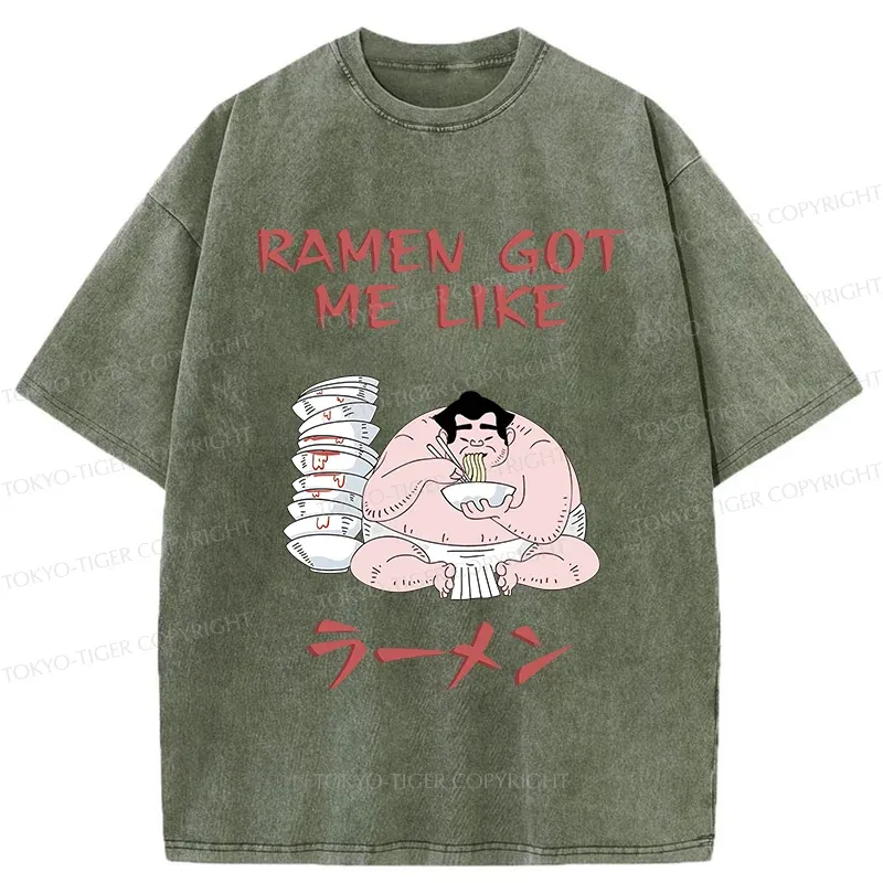 Tokyo-Tiger Sumo Wrestlers Like Ramen Washed T-Shirt
