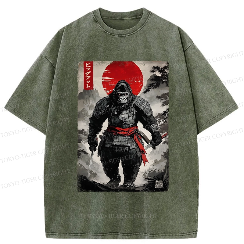 Tokyo-Tiger Retro Bigfoot Samurai Washed T-Shirt
