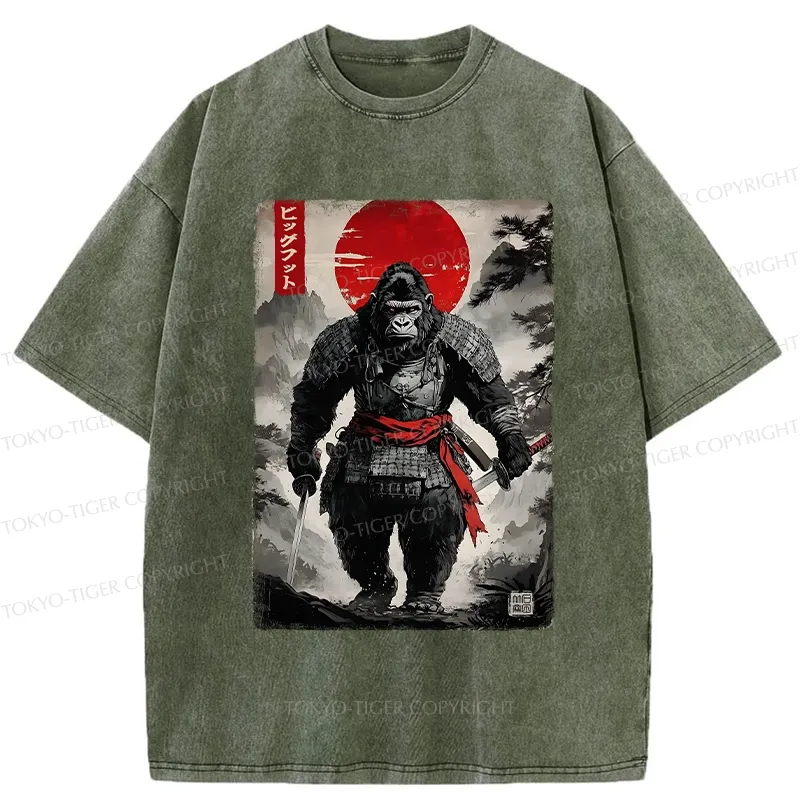 Tokyo-Tiger Retro Bigfoot Samurai Washed T-Shirt