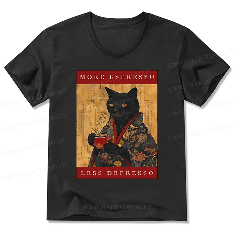 Tokyo-Tiger More Espresso Less Depresso Cat V-Neck Classic T-Shirt