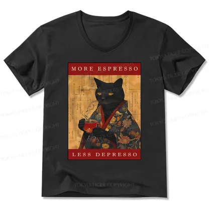 Tokyo-Tiger More Espresso Less Depresso Cat V-Neck Classic T-Shirt