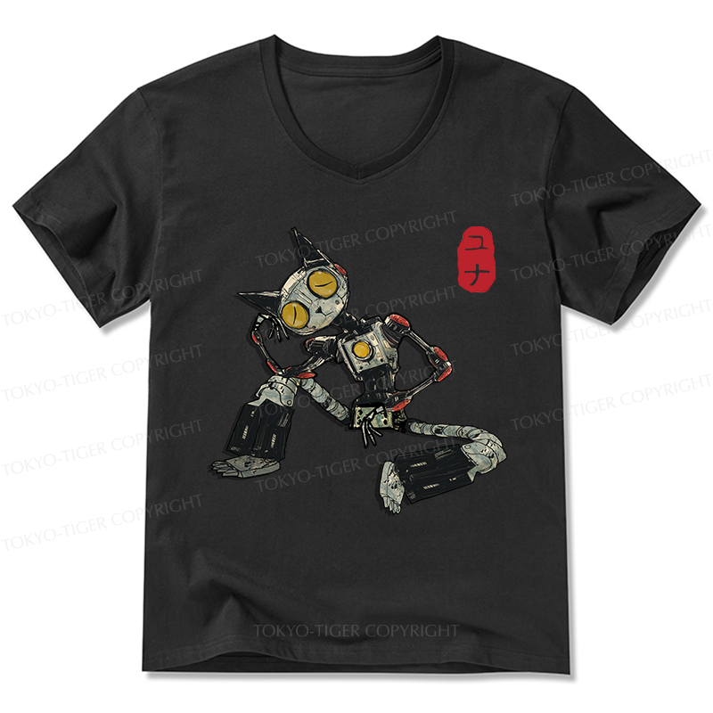 Tokyo-Tiger Contemplative Robot Cat V-Neck Classic T-Shirt