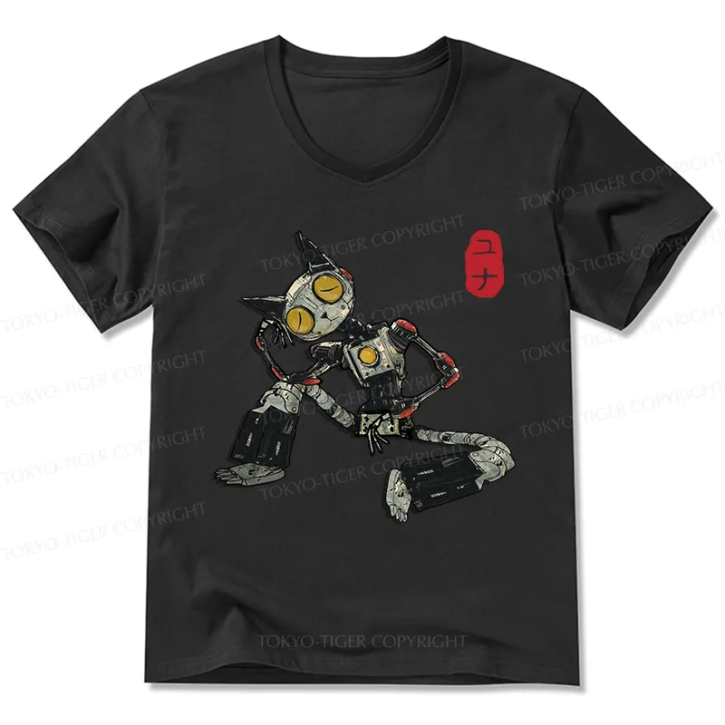 Tokyo-Tiger Contemplative Robot Cat V-Neck Classic T-Shirt