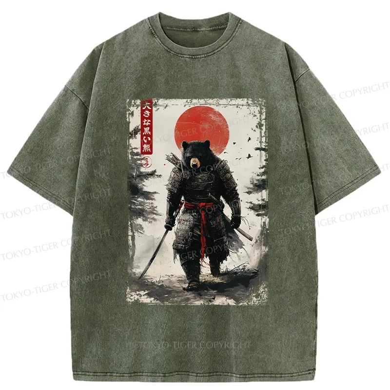 Tokyo-Tiger Retro Black Bear Samurai Washed T-Shirt
