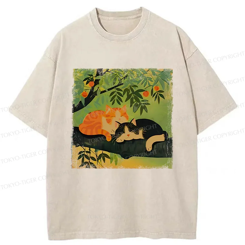 Tokyo-Tiger Cats Sleeping Washed T-Shirt