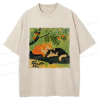 Tokyo-Tiger Cats Sleeping Washed T-Shirt