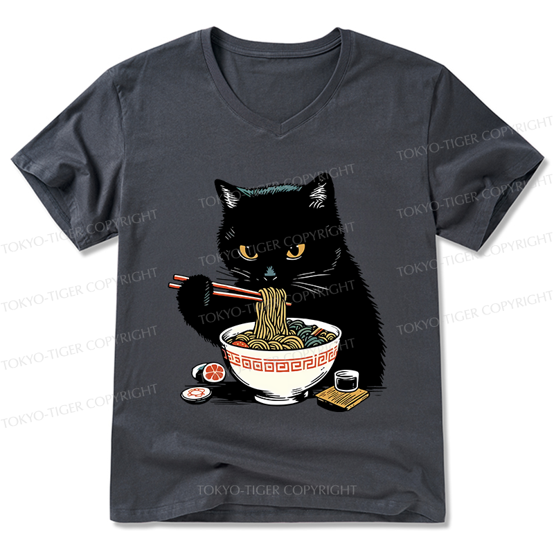 Tokyo-Tiger Cat Eating Favorite Ramen V-Neck Classic T-Shirt