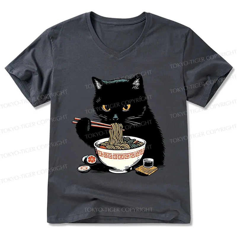 Tokyo-Tiger Cat Eating Favorite Ramen V-Neck Classic T-Shirt