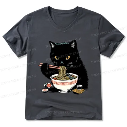 Tokyo-Tiger Cat Eating Favorite Ramen V-Neck Classic T-Shirt