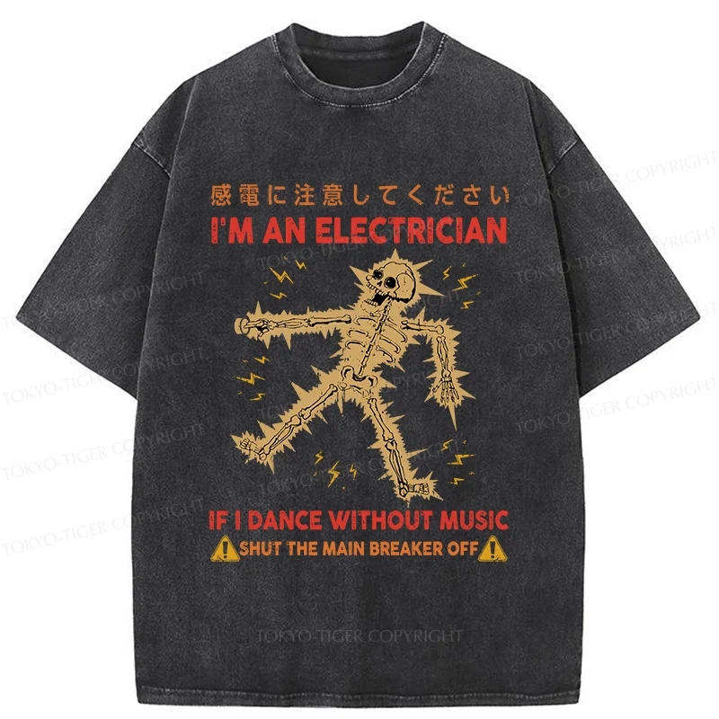 Tokyo-Tiger Dancing Electrician Washed T-Shirt