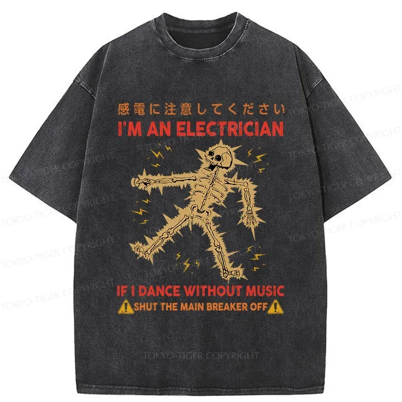 Tokyo-Tiger Dancing Electrician Washed T-Shirt