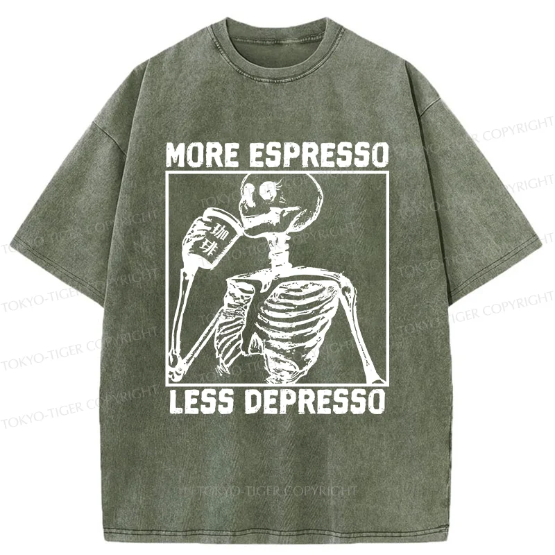 Tokyo-Tiger Skeleton Drinking Coffee Washed T-Shirt