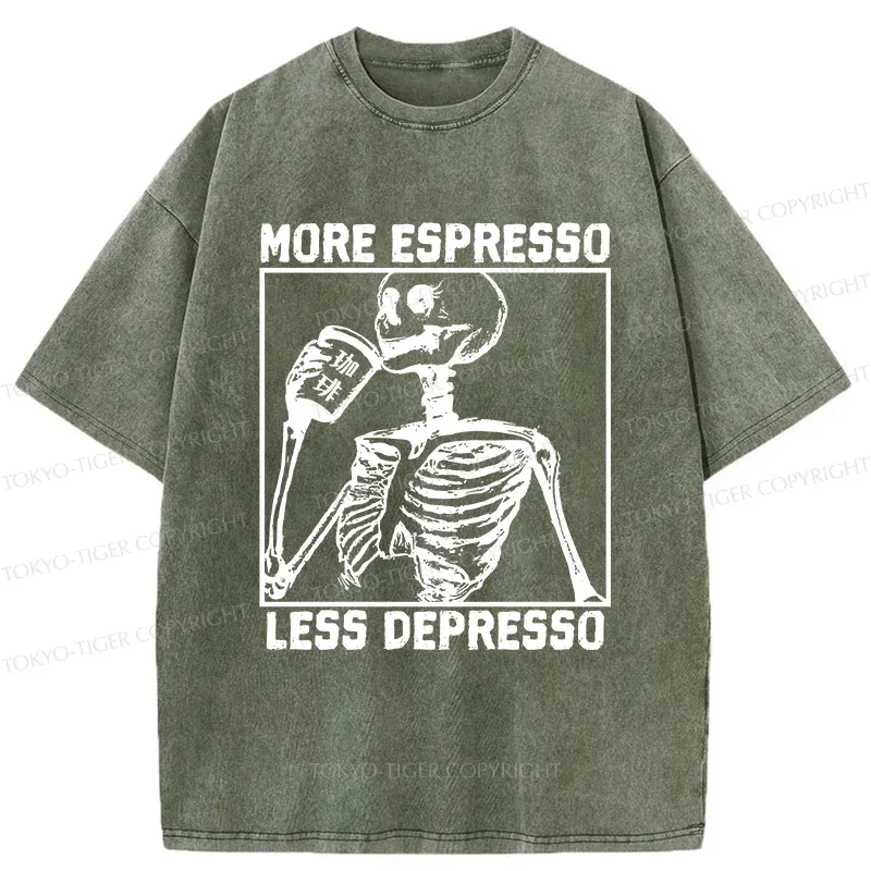 Tokyo-Tiger Skeleton Drinking Coffee Washed T-Shirt