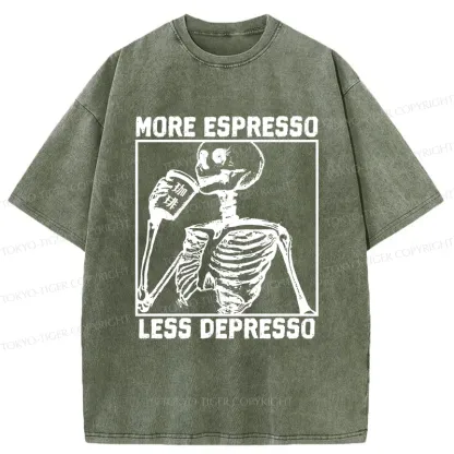 Tokyo-Tiger Skeleton Drinking Coffee Washed T-Shirt