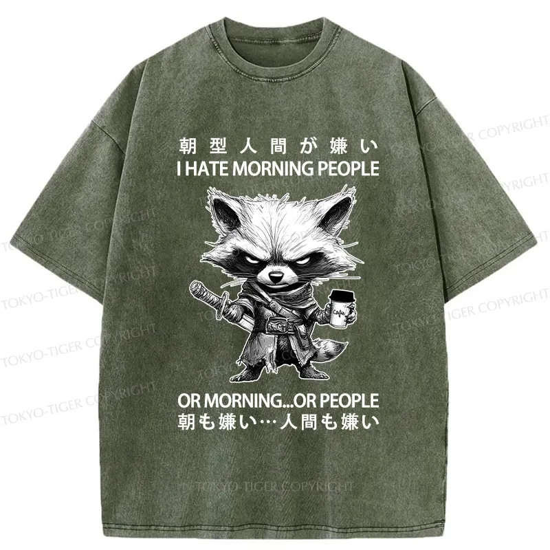 Tokyo-Tiger Angry Raccoon Samurai Washed T-Shirt