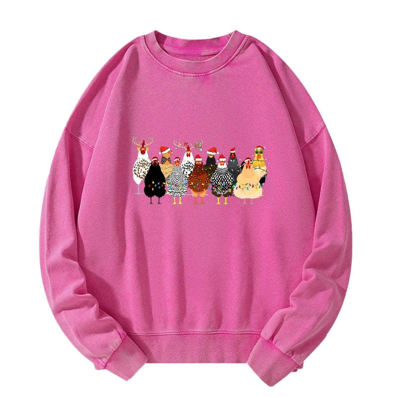 Tokyo-Tiger A Flock Of Christmas Chickens Washed Sweatshirt-tokyo-tiger