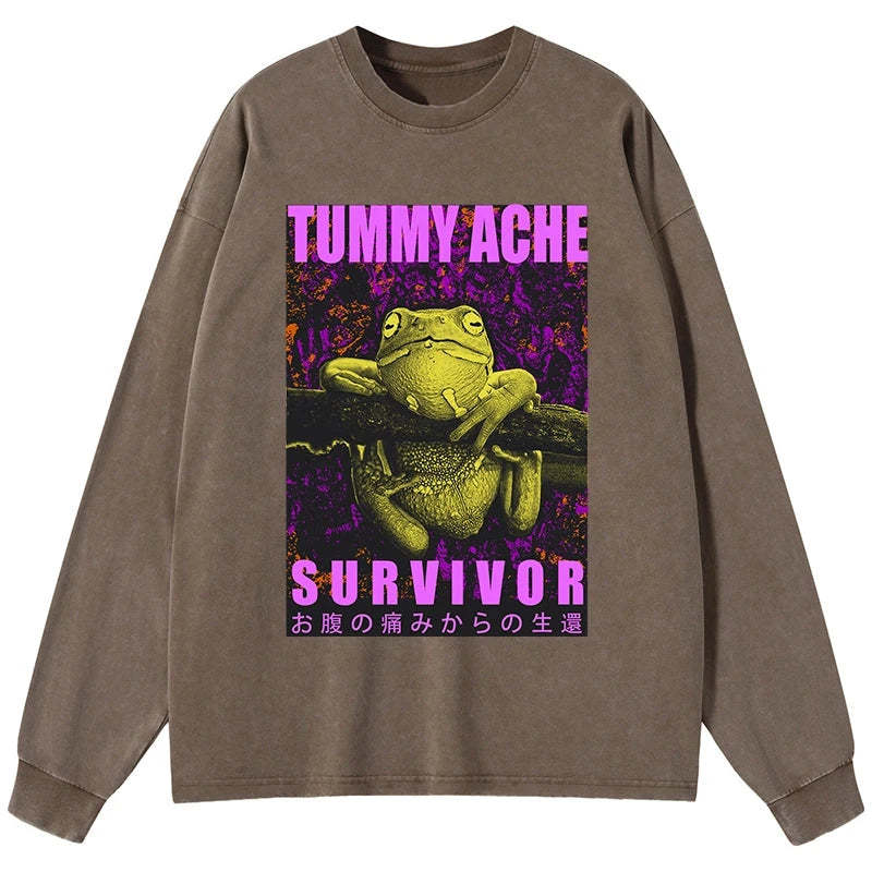 Tokyo-Tiger A Frog With Stomachache Washed Long Sleeve T-Shirt