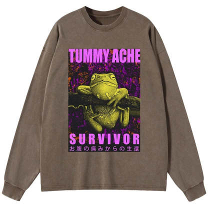 Tokyo-Tiger A Frog With Stomachache Washed Long Sleeve T-Shirt