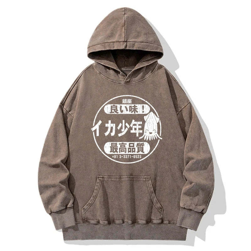 Tokyo-Tiger Ika Squid Boy Restaurant Washed Hoodie