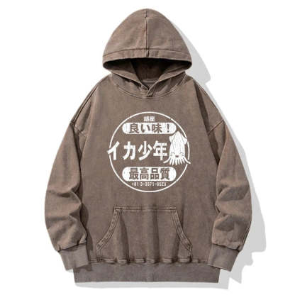 Tokyo-Tiger Ika Squid Boy Restaurant Washed Hoodie