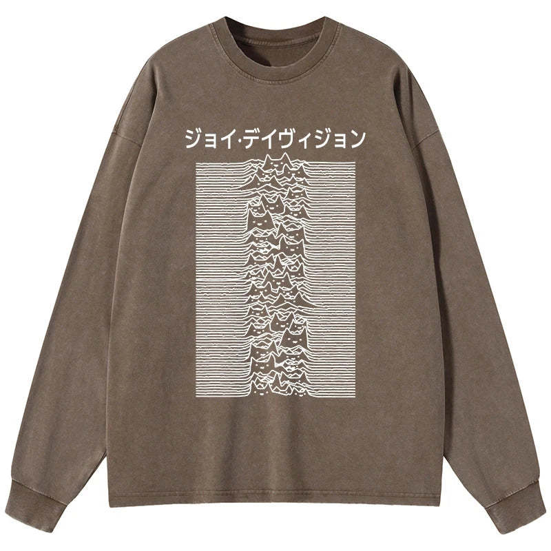 Tokyo-Tiger Funny Cat Davision Washed Long Sleeve T-Shirt