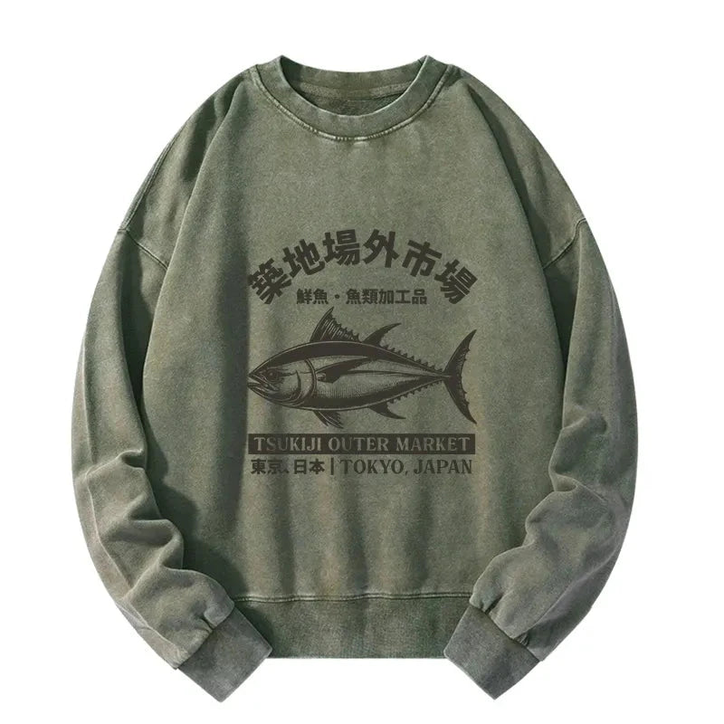 Tokyo-Tiger Tokyo Japan Tsukiji Fish Market Washed Sweatshirt