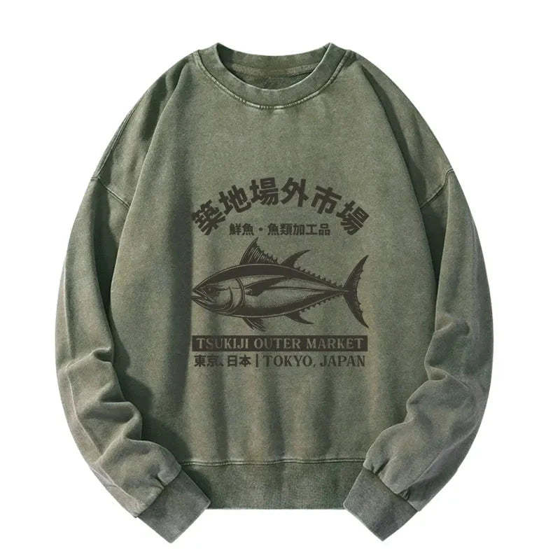 Tokyo-Tiger Tokyo Japan Tsukiji Fish Market Washed Sweatshirt