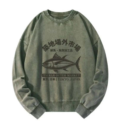 Tokyo-Tiger Tokyo Japan Tsukiji Fish Market Washed Sweatshirt