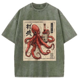 Image of Tokyo-Tiger Osaka Saké Octopus Washed T-Shirt