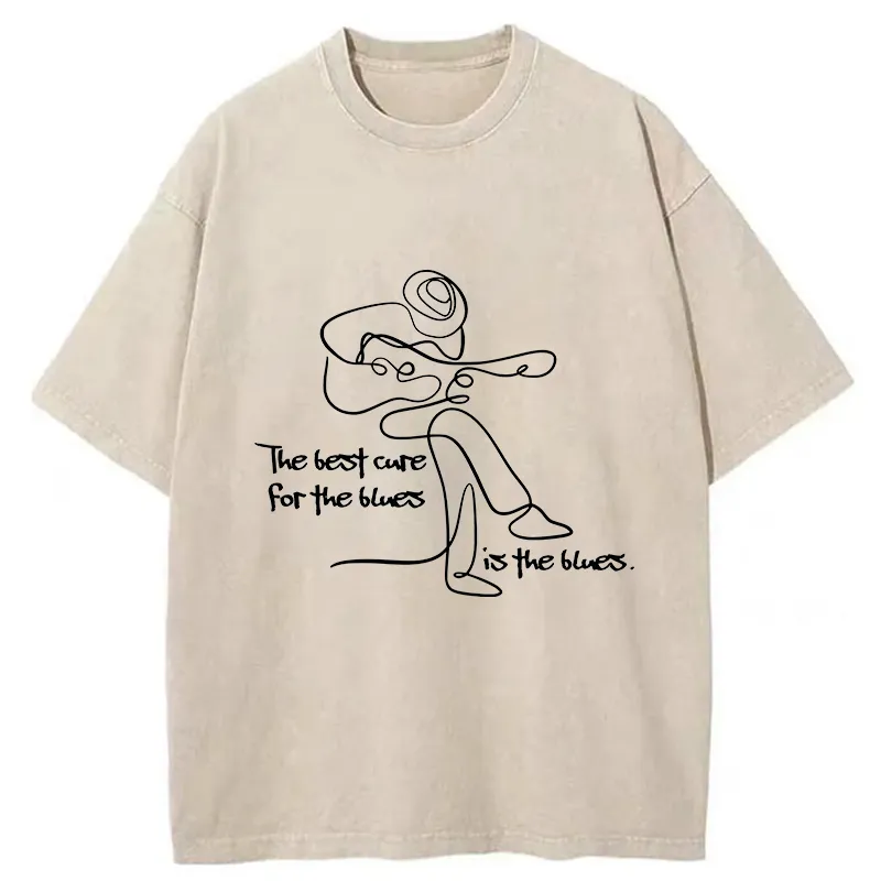 Tokyo-Tiger Funny Simple Line Playing the Guitar Washed T-Shirt