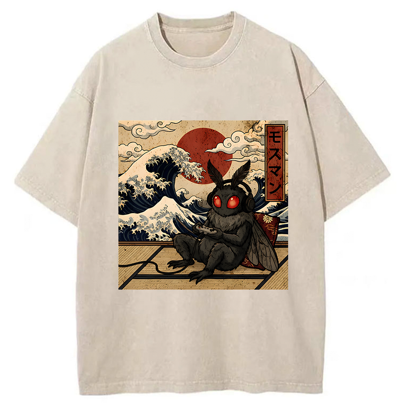 Tokyo-Tiger Mothman Plays Game Japanese Funny Washed T-Shirt
