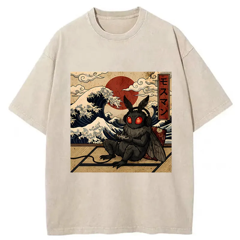 Tokyo-Tiger Mothman Plays Game Japanese Funny Washed T-Shirt
