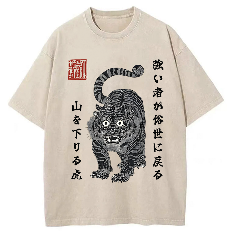 Tokyo-Tiger Born Wild Back Strong Tiger Washed T-Shirt